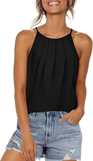 Women pleated halter tank top